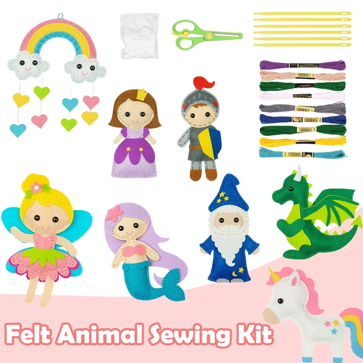 8Pcs Felt Sewing Craft Kit DIY Handmade & Sewing Set Fun Animal Kit With Instructions For Children 3 to 12 Years Old