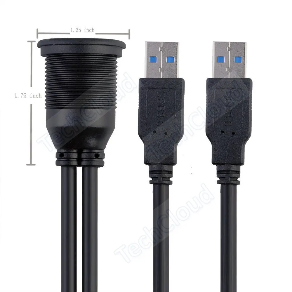 듀얼 포트 USB 3.0 패널 플러시 마운트 연장 케이블 자동차 트럭 보트 오토바이 대시보드 1m/2m