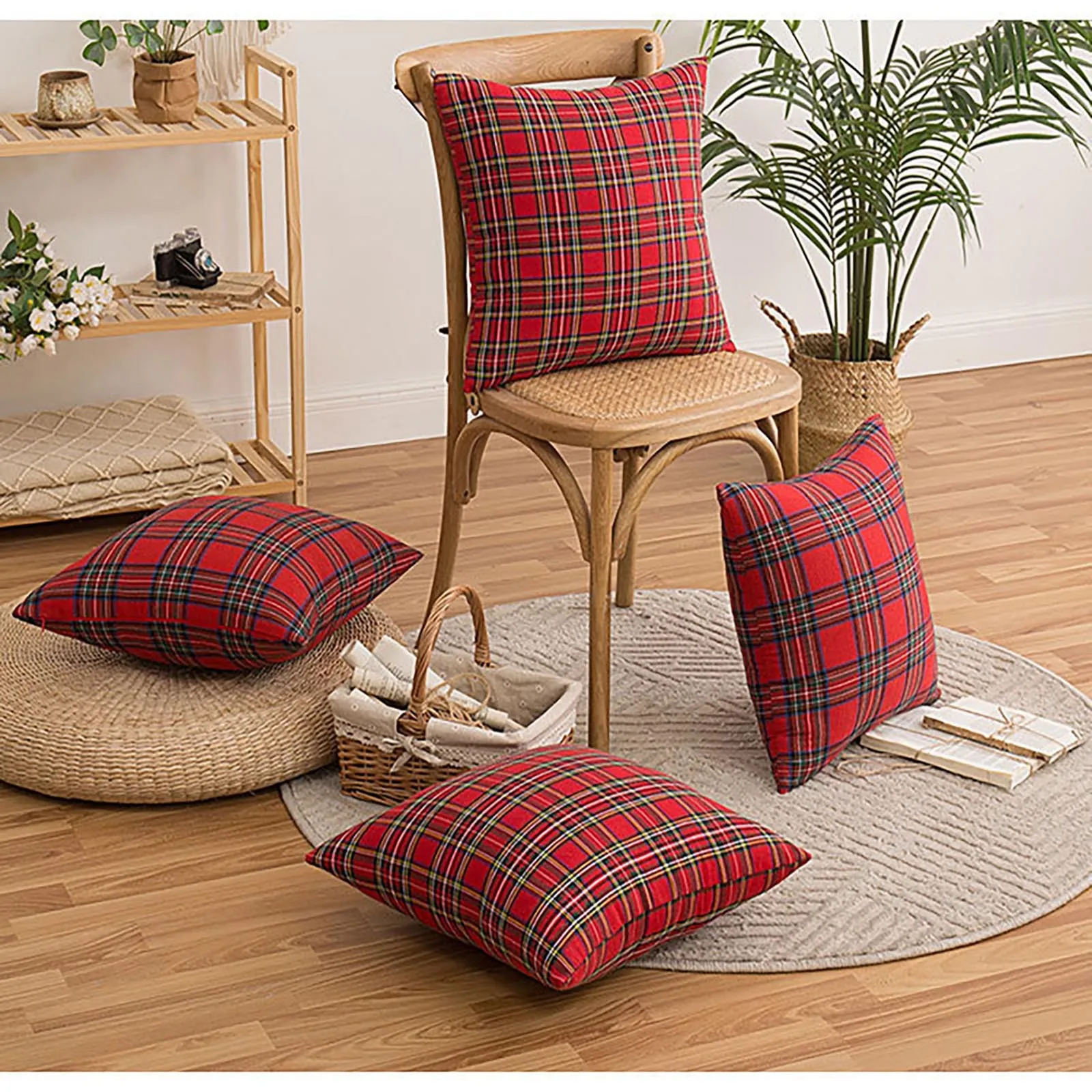 

Christmas Plaid Decorative Throw Pillow Covers Snowflake Tartan Scottish Cushion Cover For Sofa Couch Farm-House Holiday Decor