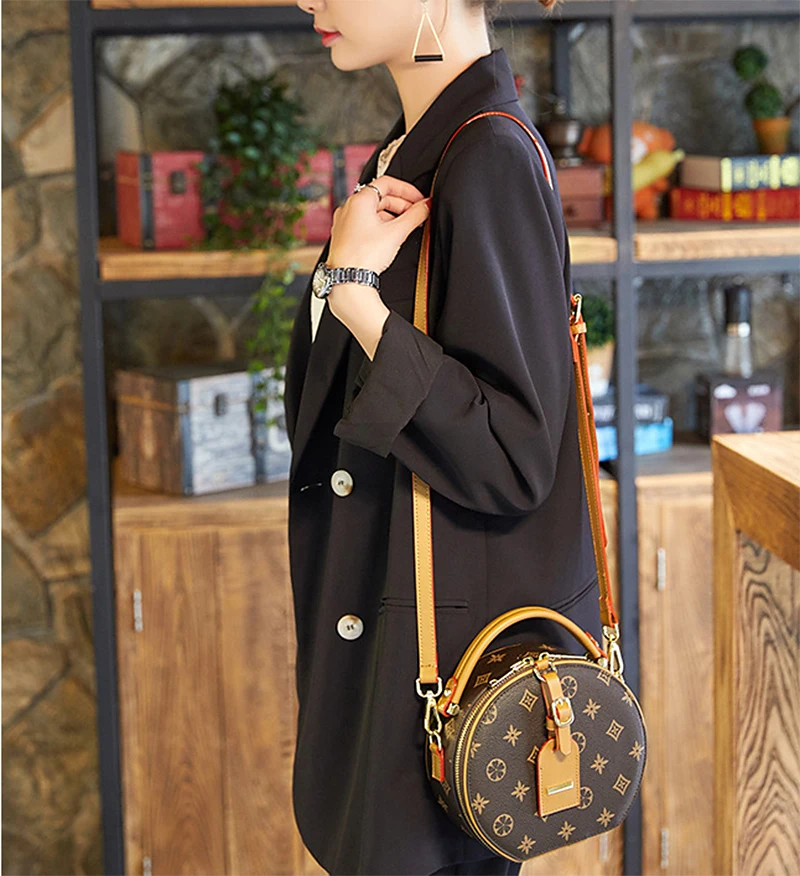 KUROYABU Vintage Small Round Bag Simple Fashion Exquisite Shoulder Bag  Large Capacity High Quality Barrel-shaped Leather Bag - AliExpress