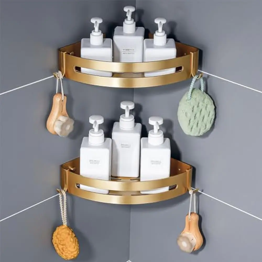 

Brushed Gold 2-Pack Bathroom Shelves Shower Corner Caddy Organizer Rust Resistant Aluminum Construction Easy Install Adhesive or