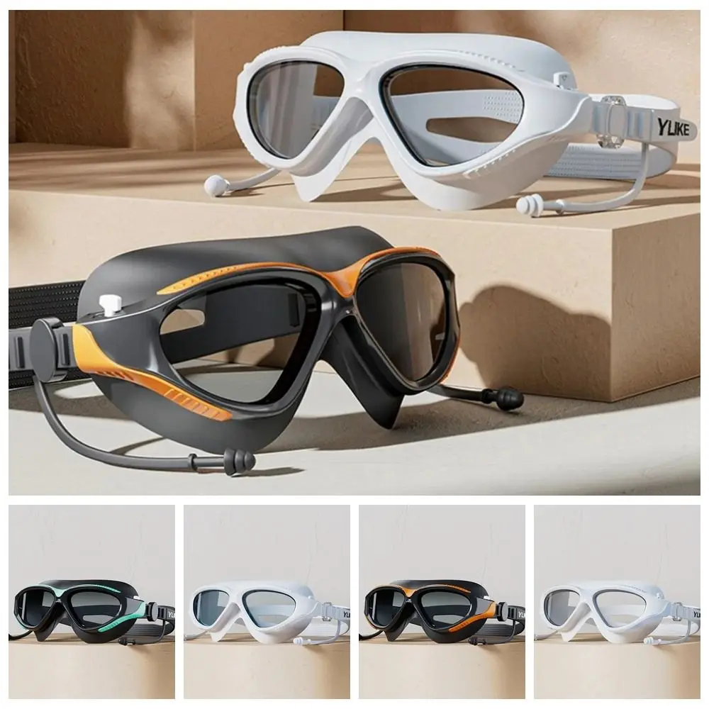 

HD Big Frame Swimming Goggles with Earplugs Big Frame Swimming Glasses with Earplugs Anti-fog Adjustable
