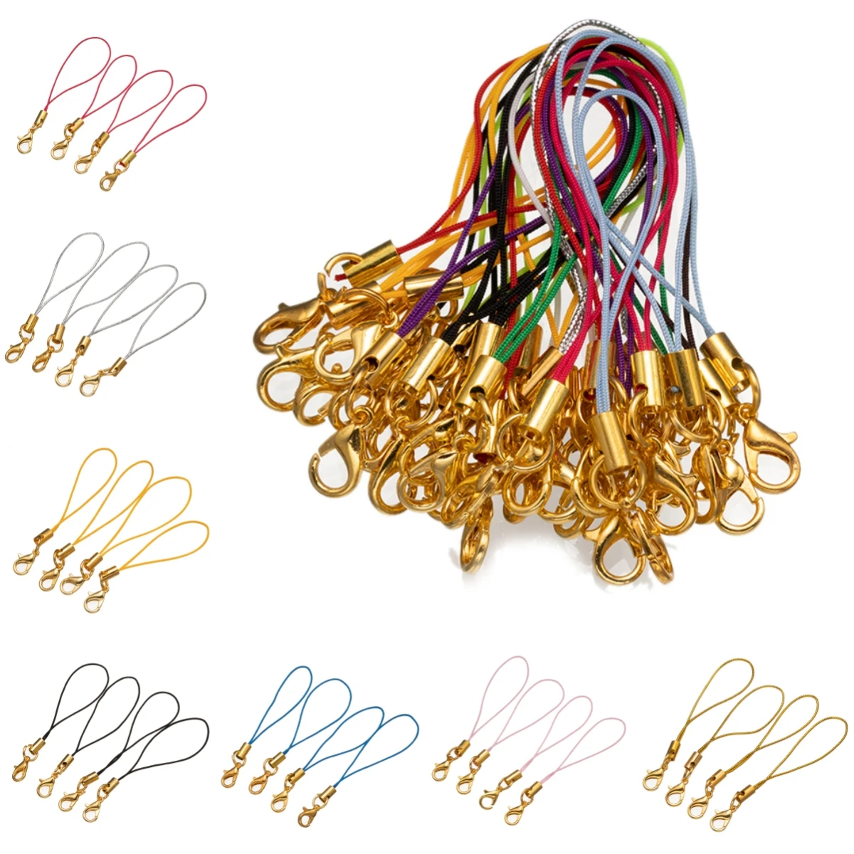 Vibrant Gold/Rhodium Charm Cord with Lobster Clasp for DIY Jewelry and Accessories Crafting - 50pcs