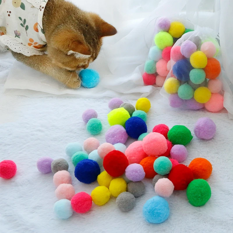 

Pet Interactive Toy Cat Chew Stretch Plush Ball Kittens Launch Bite Training Pompoms Games Pet Teaser Fetch Funny Accessories