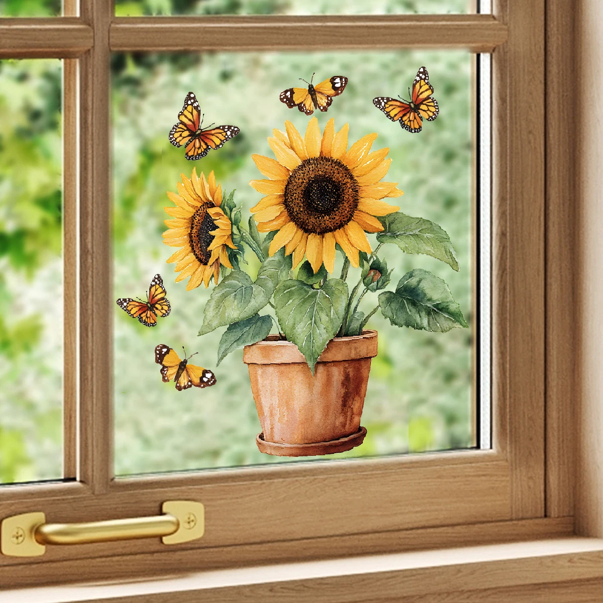 1PC Sunflowers potted plants butterflies shop window stickers living room bedroom home decoration glass windows wall sti