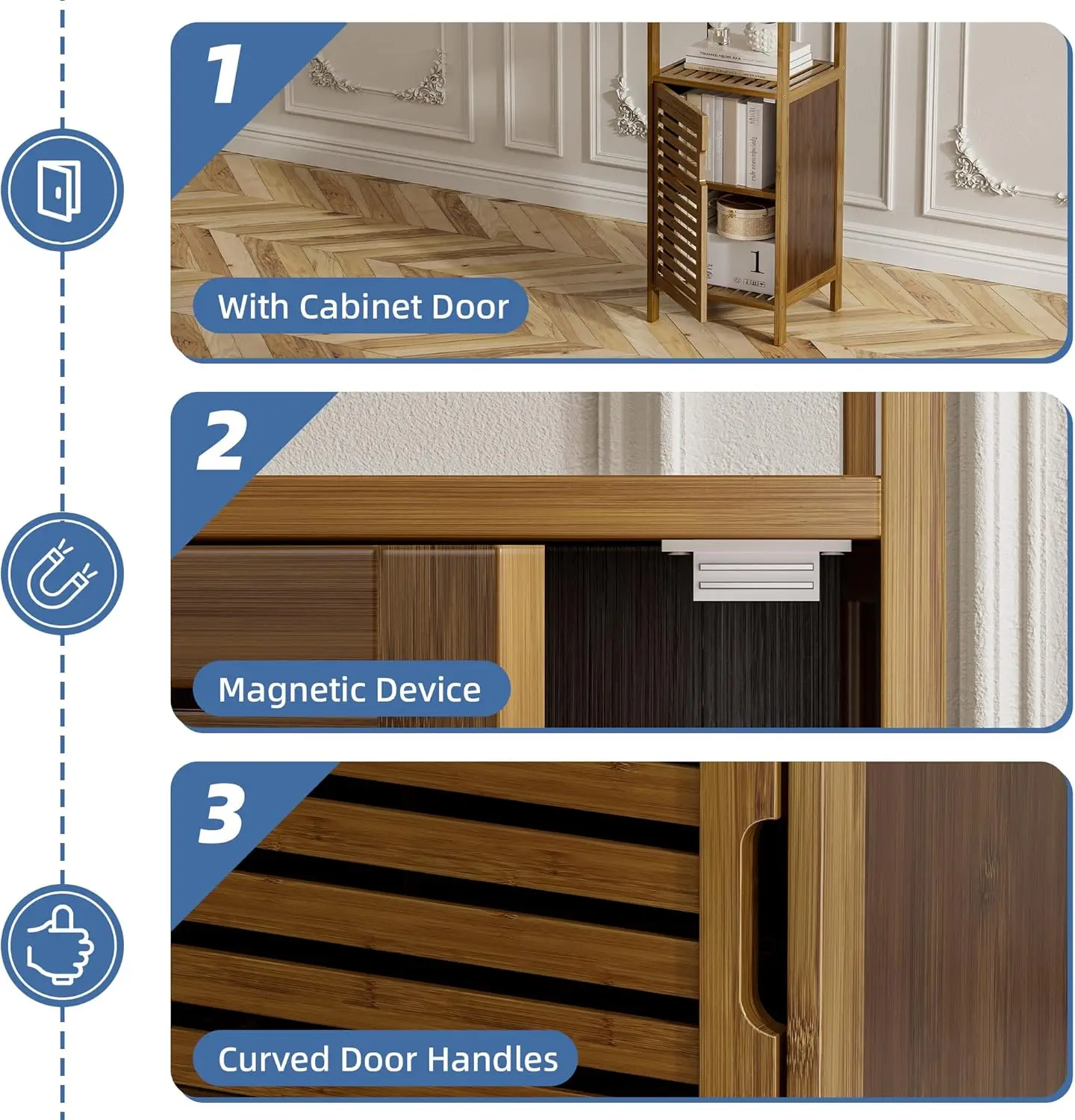 Bathroom Cabinet, Bamboo Floor Cabinet Free Standing, 4 Tier Sofa Side Storage Cupboard for Living Room Kitchen Bedroom, Walnut