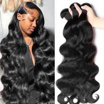 Human Hair Brazilian Weave Body Wave 40 Inch Virgin 3 4 Bundles Raw Extensions Loose Water Natural Black Tissage Crochet Burmese 1