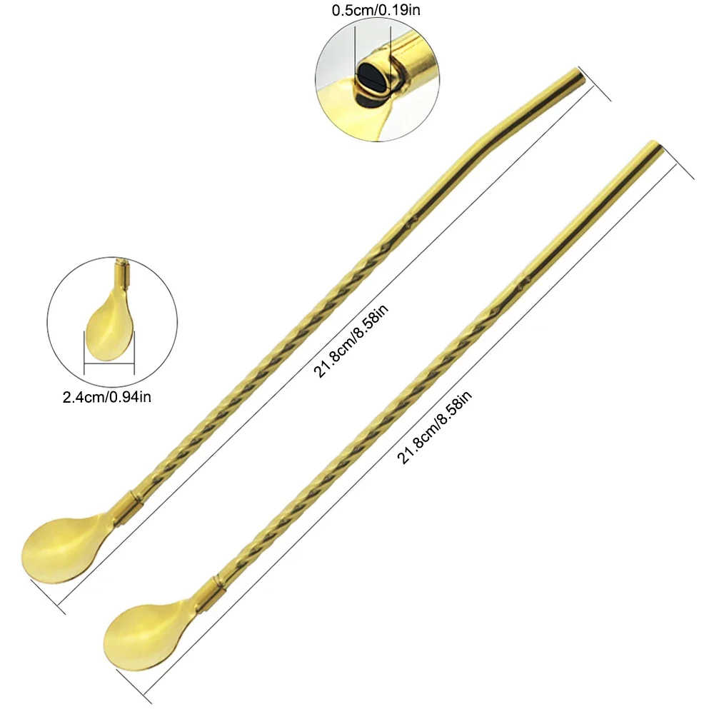 10Pcs Reusable Straw Spoon Stainless Steel Metal Colorful Straw Cocktail Drinking Spoon Milk Bar Coffee Stirring Accessory Drinking Straws Metal Straw Set Cocktail Accessories Straw Accessories Straw Cleaner Brush