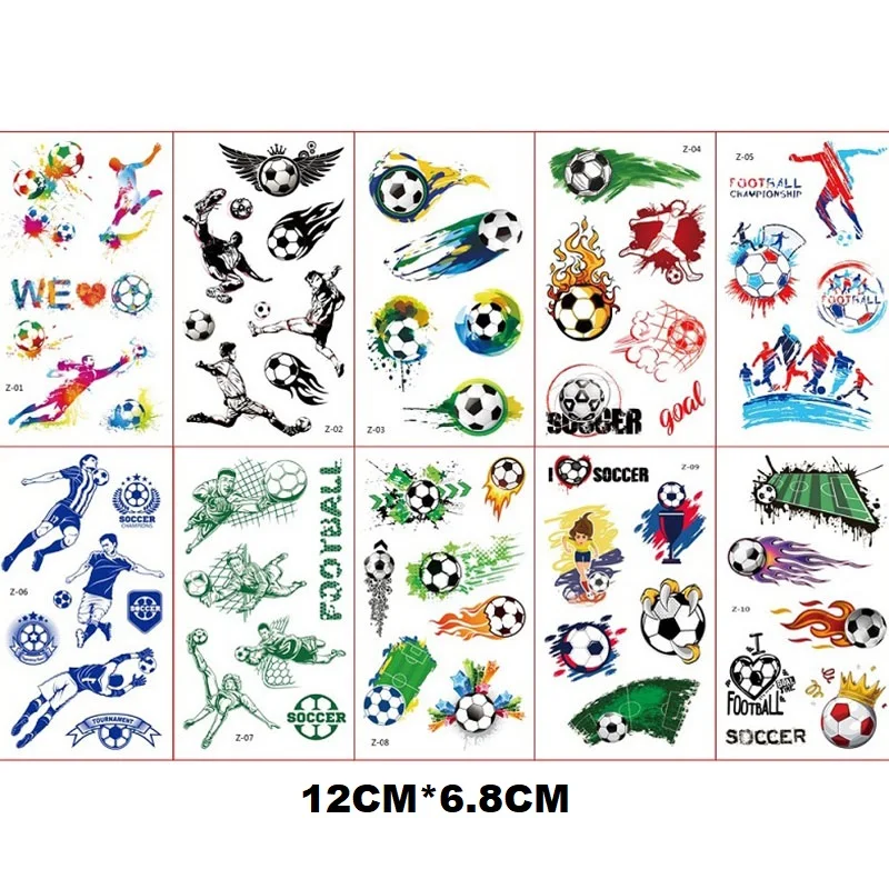 10PCS Temporary Tattoos for Children Football Soccer Fan Fake Tattoo Sticker Temporary Tattoo Sticker Sleeves Waterproof Man Kid 3
