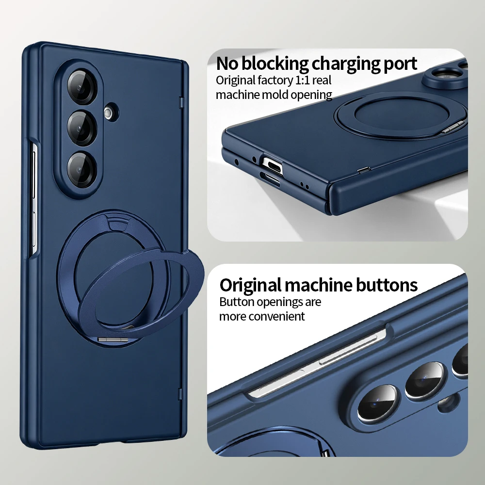 Enhanced Magnetic Phone Case with 360° Alloy Kickstand, Glass Film, and Hinge Cover