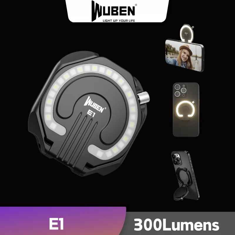 WUBEN E1 EDC Mini Flashlight, Rechargeable 300 Lumens LED Selfie