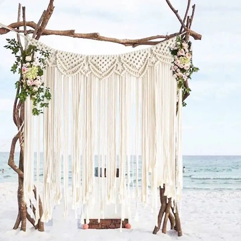 

Macrame Window Curtains Handmade Boho Hanging Wedding Backdrop Hanger Cotton Tapestry Wall Art Door Divider Room Home Decoration