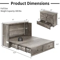 Murphy Bed, Cabinet Bed with Charging Station Large Storage Drawer for Home Office or Room, Hideaway Full Foldable Platform Bed 2