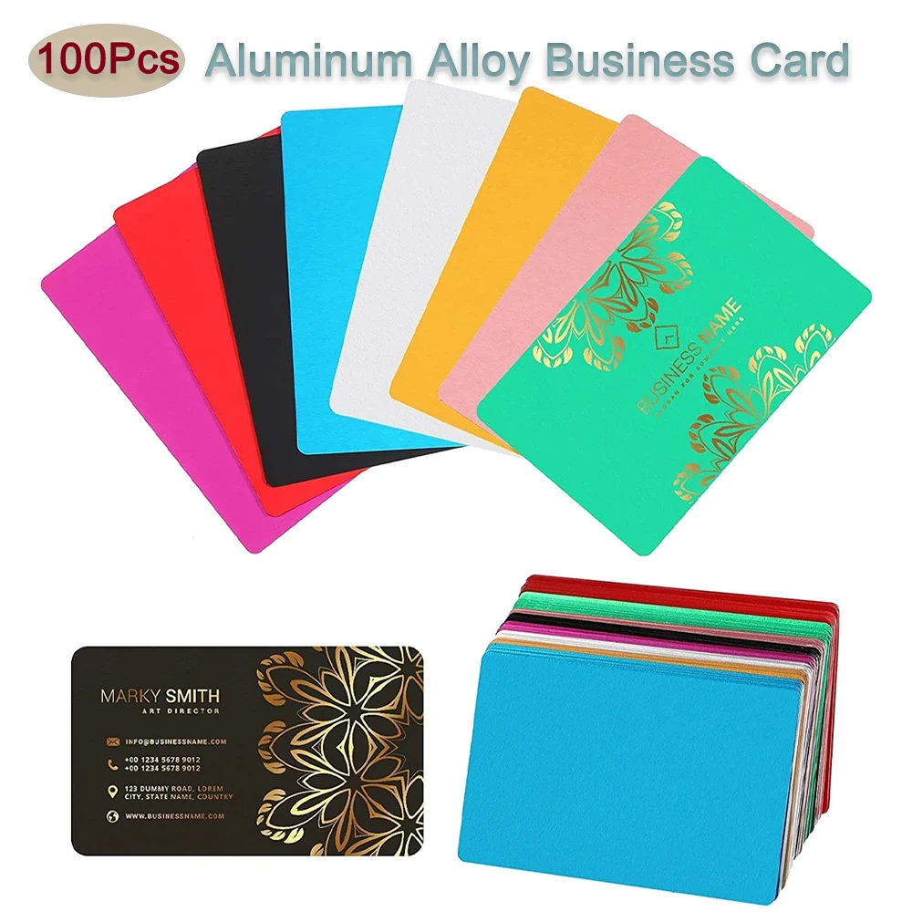 100Pcs/Set Colorful Aluminum Alloy Business Card 0.2mm Thickness Multi-Color Laser CNC Cards Laser Engraving Business Art Crafts