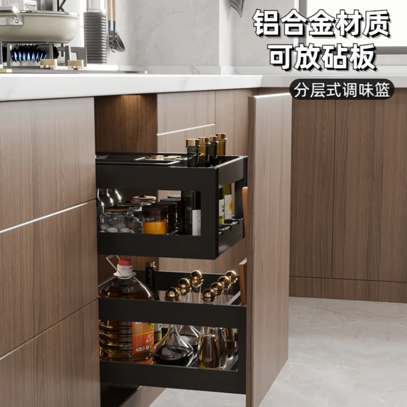 Seasoning basket Kitchen cabinet Drawer type Drawer type Seasoning basket Layered kitchen