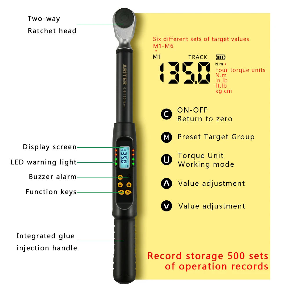 Ariter llave dinamométrica digital ajustable mini 2% de precisión  profesional reparación de coches de bicicleta herramientas de llave  dinamométrica digital