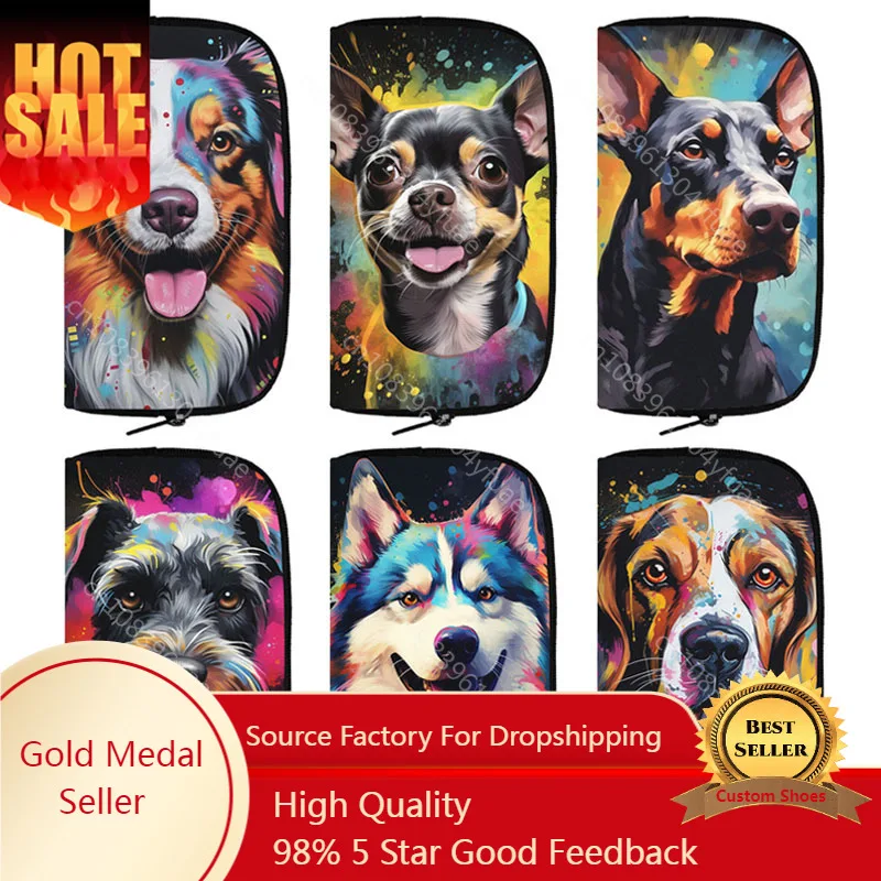 

Watercolor Dog Print Wallets Beagle Husky Schnauzer Graffiti Painting Coin Money Bag Mini Pouch Small Storage Bags Clutch Gift