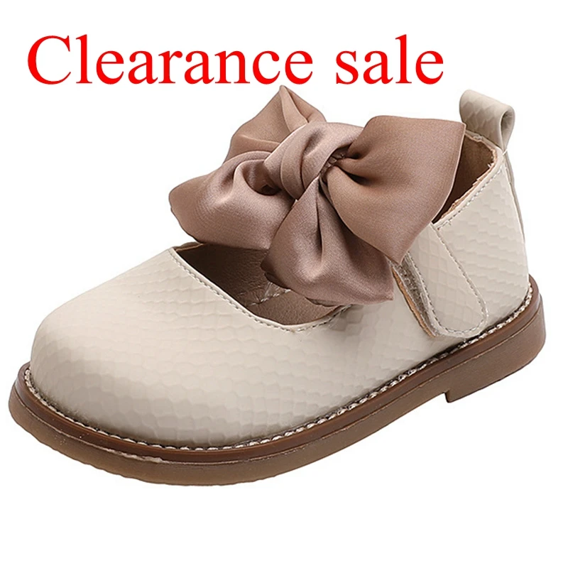 13.5-18.5cm Brand Children Solid Pure Shoes Girls Leather Shoes Lace Bow-knot Sweet Soft Princess Dress For Wedding