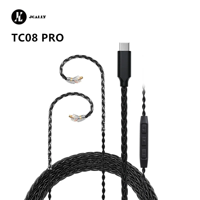 JCALLY Black TC08 PRO Silver Plated TYPE-C Earphone Upgrade Cable With MIC MMCX 2Pin 0.75/0.78 QDC for KZ CCA KBEAR TRN 7HZ TFZ — view 2