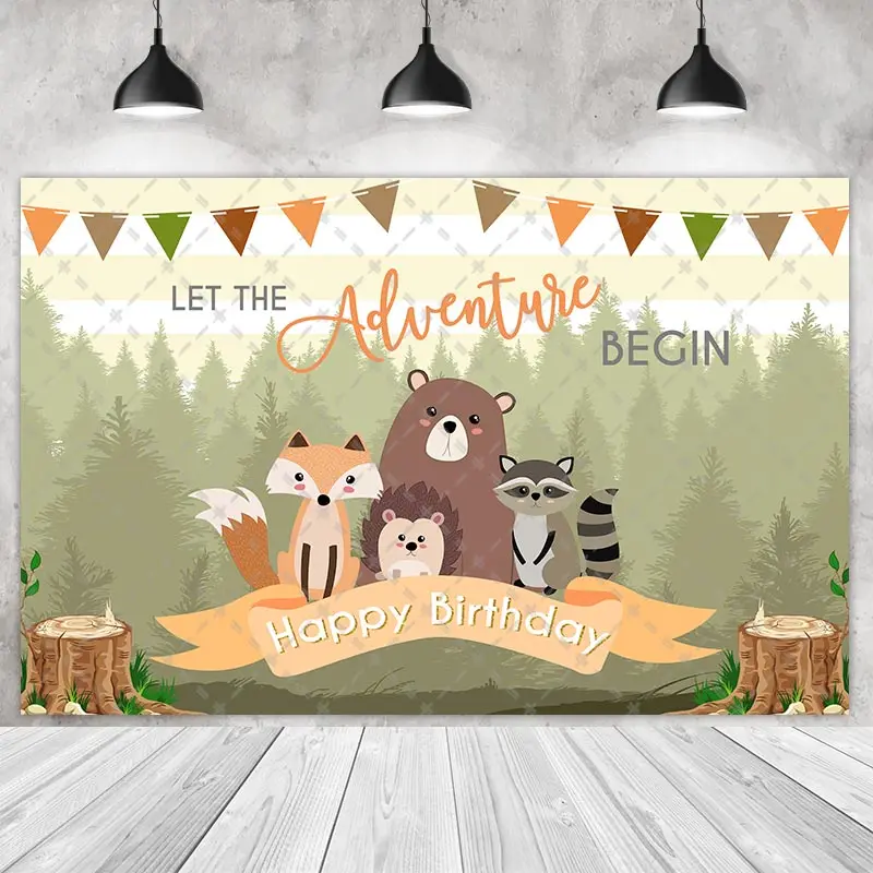 Woodland Zoo Animals Adventure Party Sfondo Fotografia Baby Shower Bambini Bambini Jungle Background Decor Nome Personalizzato Foto