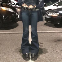 CIBBAR y2k Flare Jeans Casual Low Rise Cute Trousers Aesthetic Streetwear Vintage Cargo Pants Women Korean Distressed Mom Jeans 1