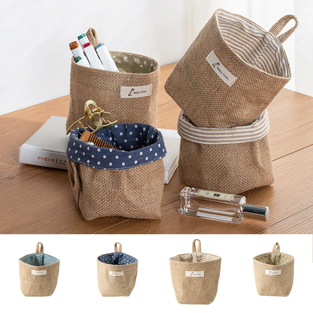 

Wall Storage Bag Hanging Pocket Snack Sundries Cosmetic Organiser Office Stationery Organizer Cotton Linen Storage Baskets Bag