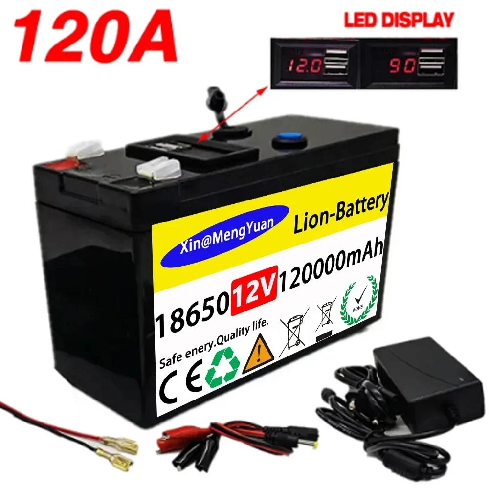 

Batería recargable portátil de 12V, 2024 mAh, 5V, 2.1A, puerto de carga con pantalla de alimentación USB, cargador de + 120000 V