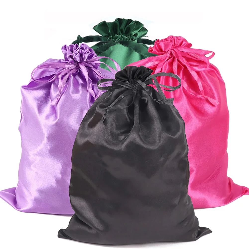 1/3Pcs/Lot Hair Bags For Bundles Packaging Satin Wig Bags 25*35Cm Big Size Satin Silk Hair Packaging Bag With Drawstring 100pcs lot 17x23cm colorful drawstring organza silk bags candy bags