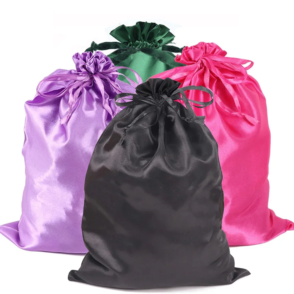 1/3Pcs/Lot Hair Bags For Bundles Packaging Satin Wig Bags 25*35Cm Big Size Satin Silk Hair Packaging Bag With Drawstring chanfar 17x23cm 20x30cm big size 100pcs lot pattern organza bags wedding party candy gift packaging display