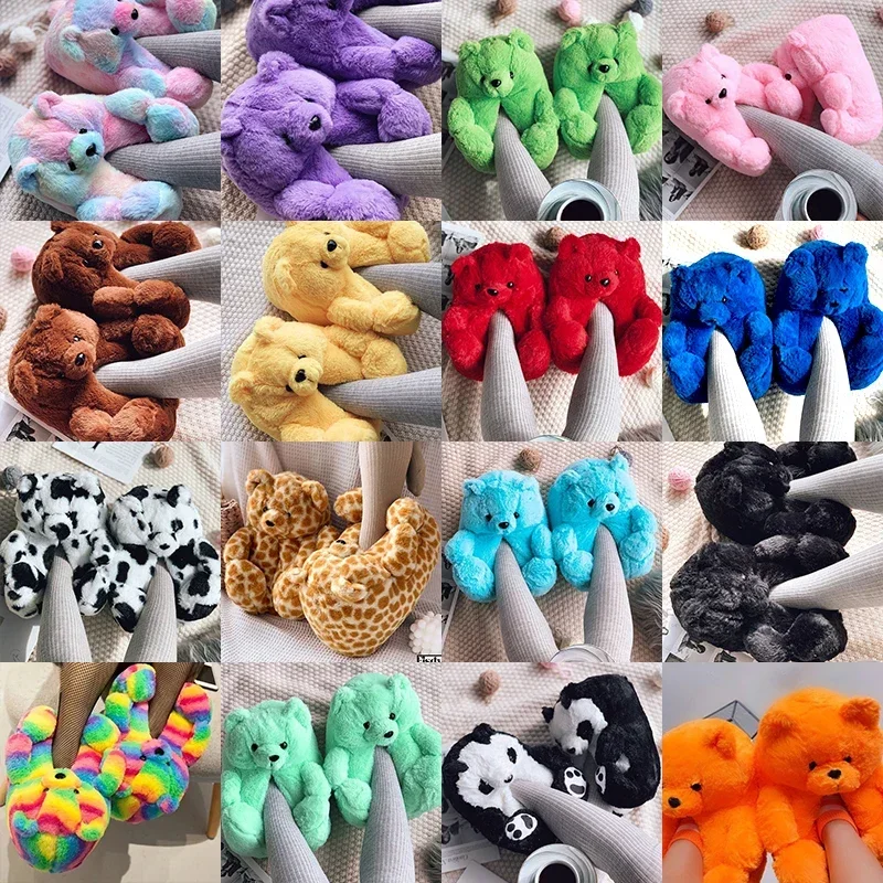 Cute Teddy Bear Plush Winter Slippers Wrapped in Heels Fun Indoor Floor Shoes Women's Gift Warm and Soft Cartoon Plush Animal Sl 6