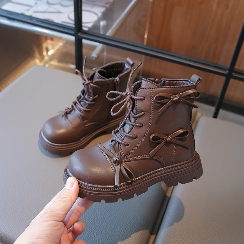 Children's Winter Boots for Girl New Classic Sweet Bowknot Kids Fashion Cotton Boots Thick Bottom Causal Princess Ankle Boots