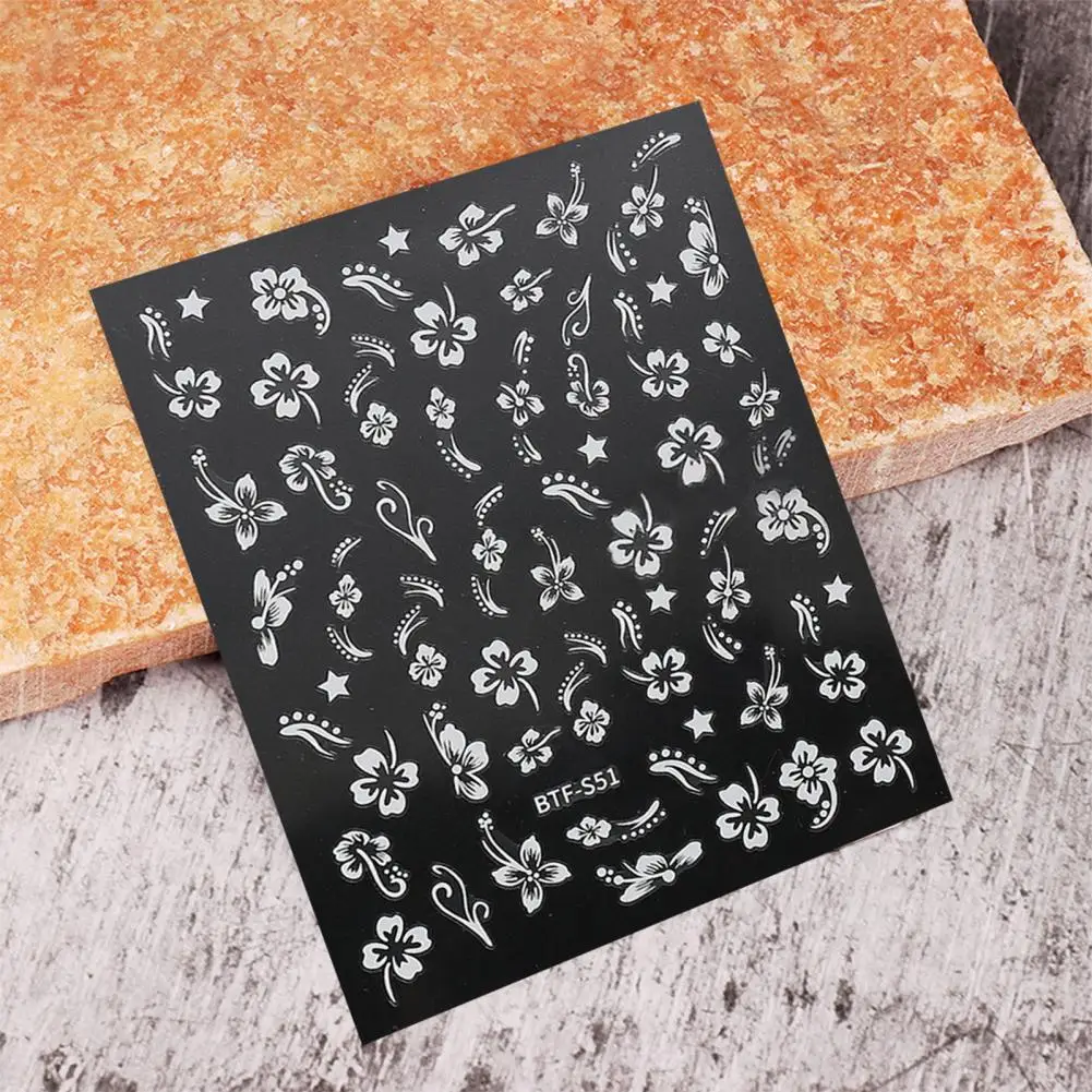 3Pcs Nail Art Stickers Hibiscus Flower Self-Adhesive Petal Design Nail Decals for Manicure Decoration