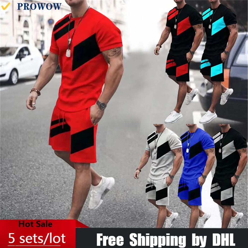 

Bulk Items Wholesale Women 2 Piece Set Patchwork Matching Outfit Casual Short Sleeve Shorts Suit 2023 Summer Male Tracksuit 8130