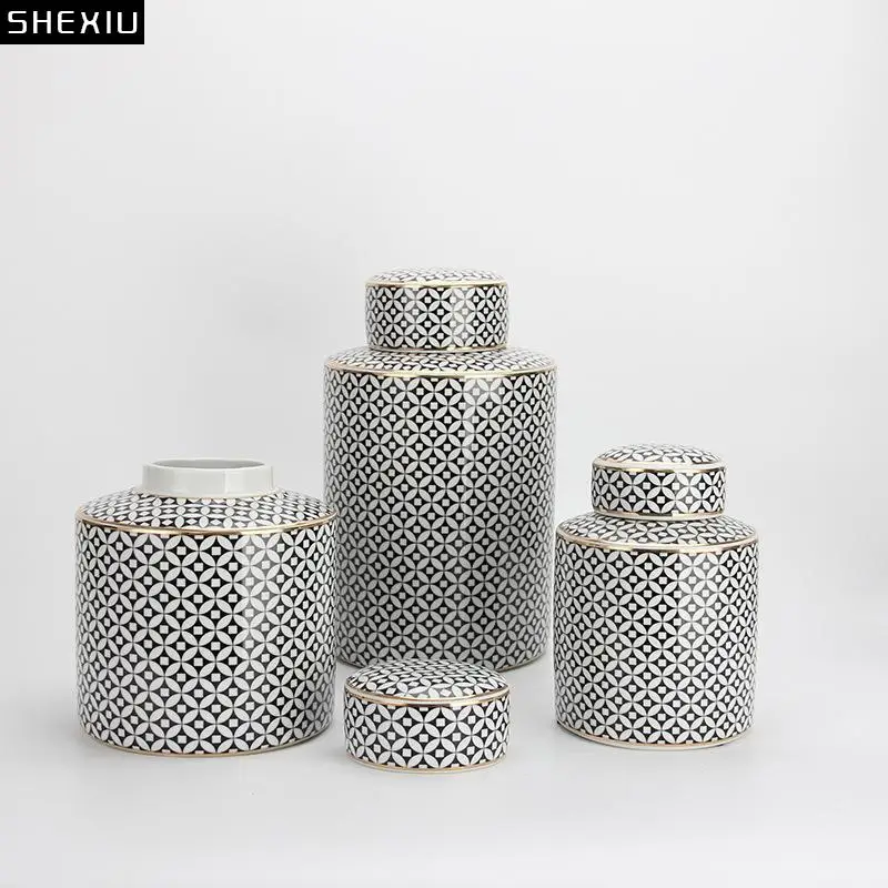 

Ceramics Ginger Jar Porcelain Storage Jar with Lids Tea Canister Ceramic Jars Tea Caddy Candy Pots Floral Vases Desk Decoration