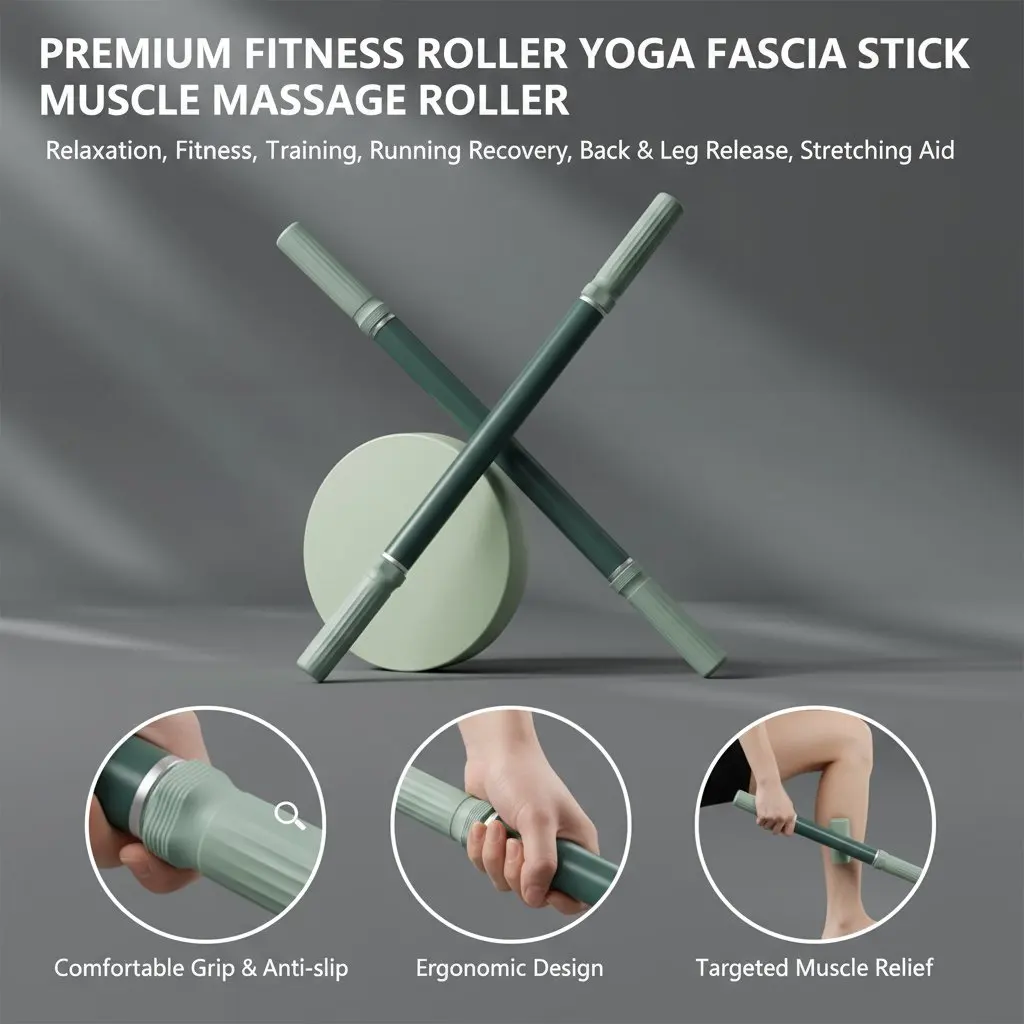 Yoga Fascia Stick 57cm Extended Muscle Relaxation Massage Roller Yoga Massage Stick for Leg Stretching and Release Fitness
