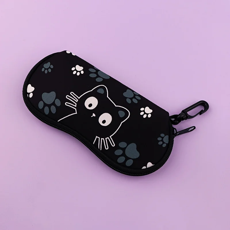Paw Print Black Cat Printed Glasses Case Eyewear Portable Storage Box for Women as Perfect for Christmas or Daily