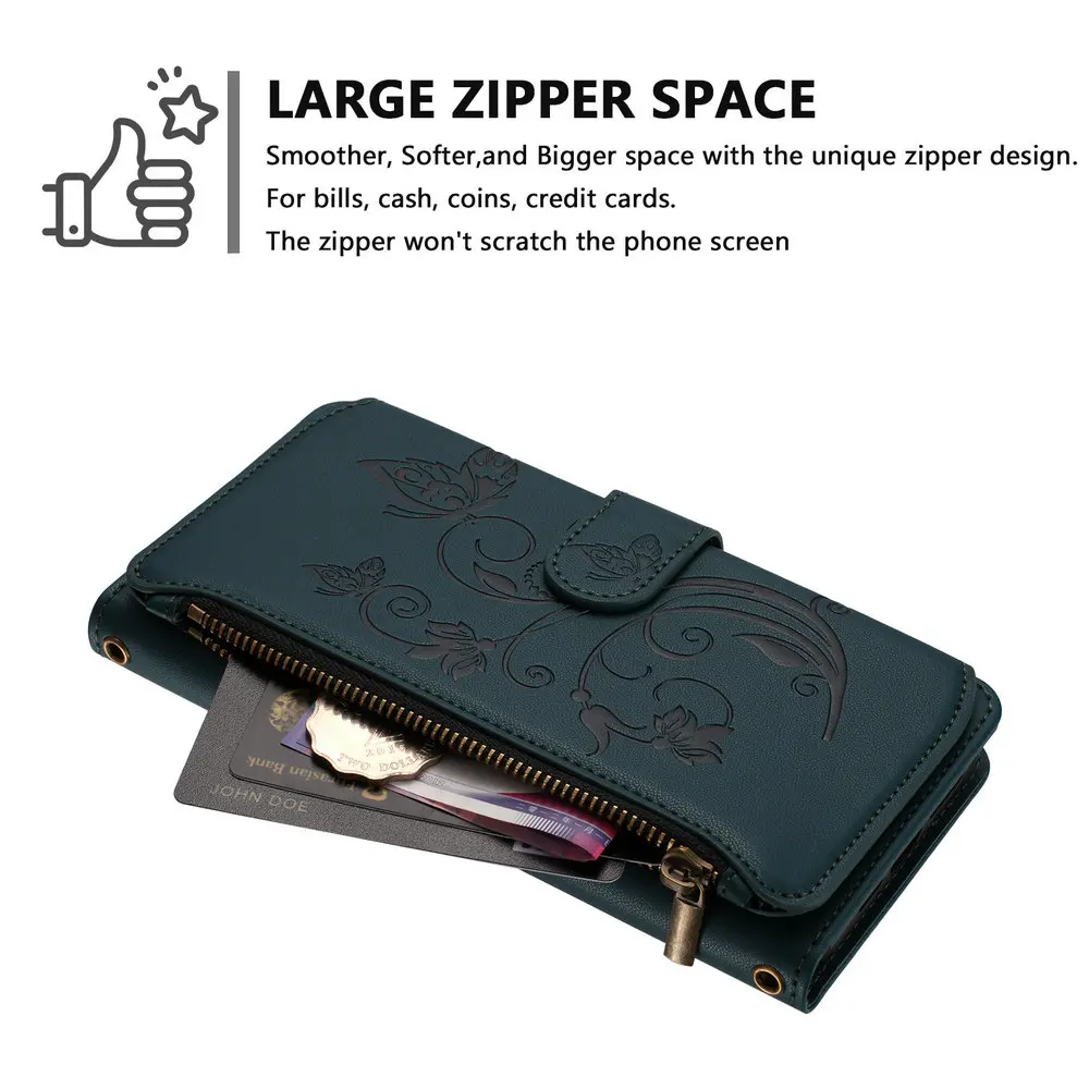 Edmboss Floral Zipper Leather Wallet Case - Elegant Design