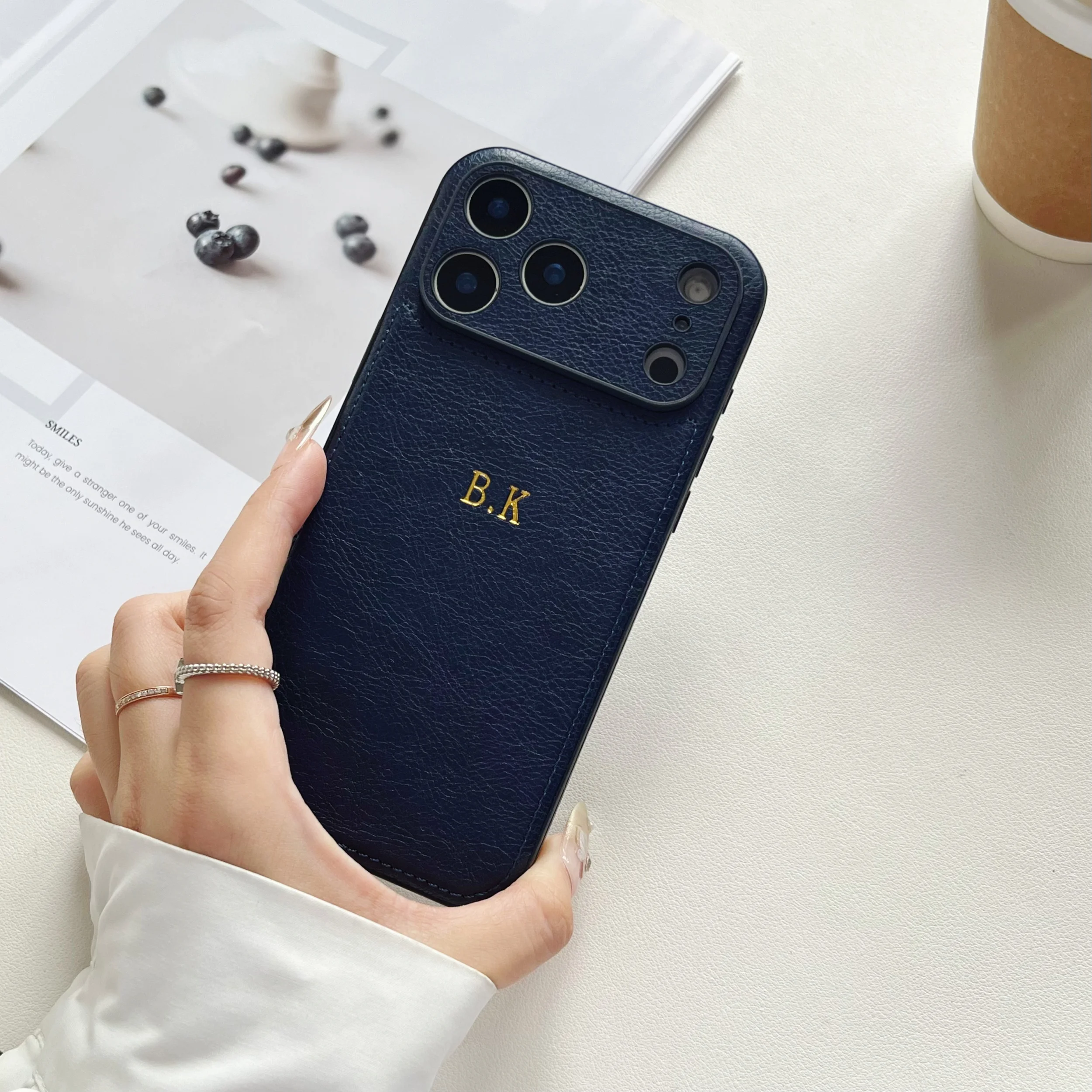 Luxury Personalized Custom Name Hot Gold Foil Embossed Faux Leather thumbnail 4