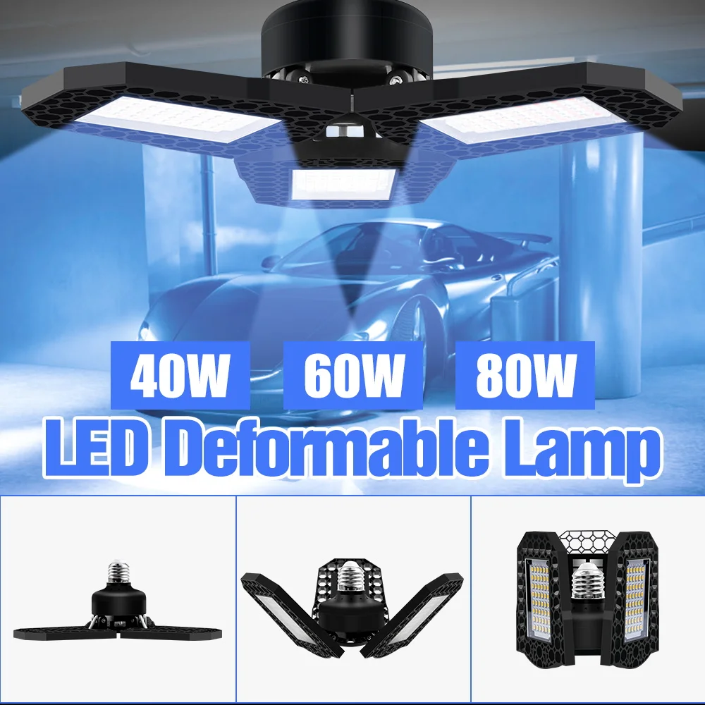 

220V Ceiling Light Deformable Bulb LED Garage Lamp E27 Folding Lighting For Warehouse Bombillas UFO 40W 60W 80W High Power Bulb