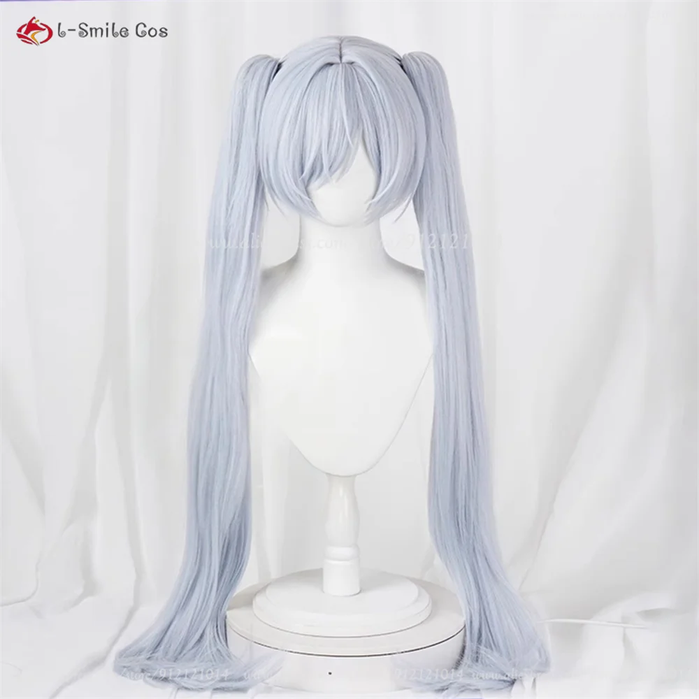 Nikke Cinderella Cosplay Perücke Doppelzopf Lila Grau 90cm Hitzebeständig Synthetik 4