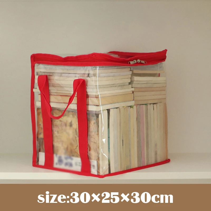 Foldable Book Storage Bag Big Clear Collection Container Student Dormitory Classroom Stackable Zipper Dustproof Handle Organizer