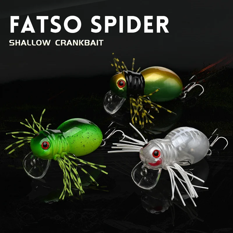 ALLBLUE FATSO SPIDER Topwater Shallow Crankbait 41MM 6.2G Rolling Insect  Fishing Lure Wobbler Bait Freshwater Bass Pike Tackle