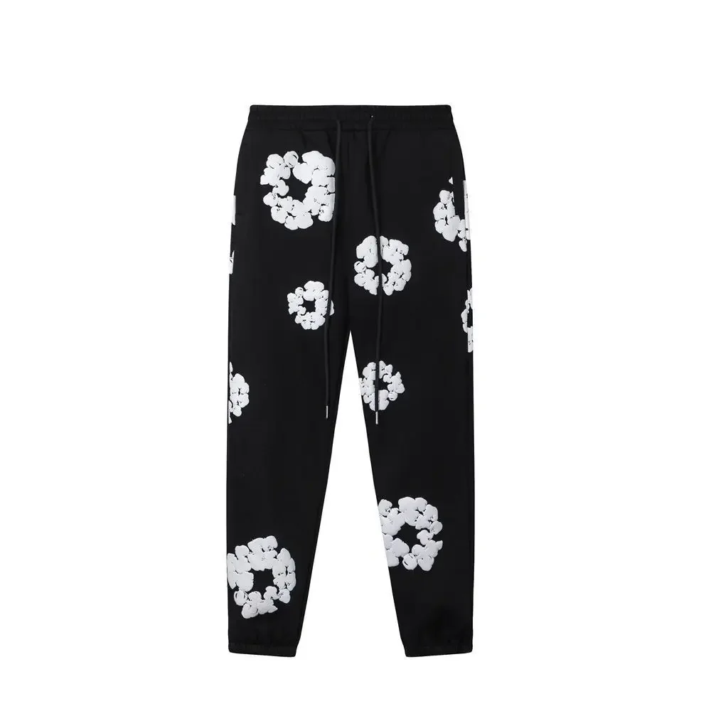 DENIM TEARS Fashion New Men's Women's Same Kapok Foam Printing Loose Velvet Hooded Sweater Trousers Set 2