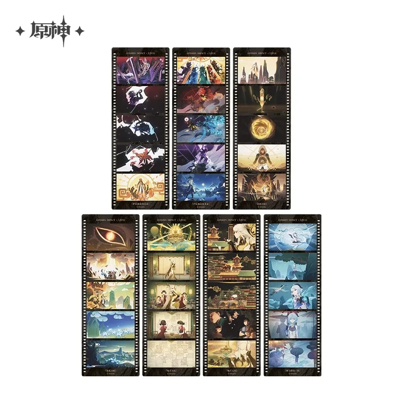 

[Genuine] Game Genshin Imact Cosplay 7PCS Pet Filmstrips Bookmarks Set Mondstadt City Liyue Harbor Series Anime Accessories