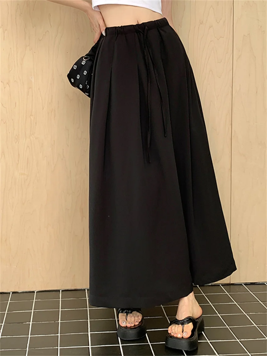 

Alien Kitty Black A-Line Pleated Long Skirts Women High Waist Loose 2023 Office Lady Autumn Casual Work Wear Streetwear Daily