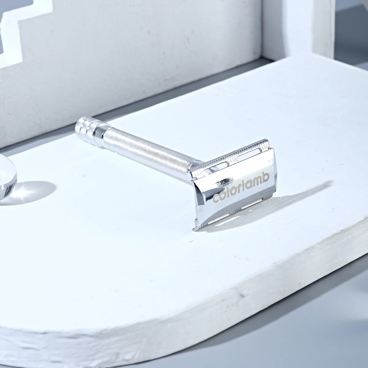 Colorlamb Metal Men Safety Razor Double Edge 11Cm Classic Manual Barber Razor Silver Black Color