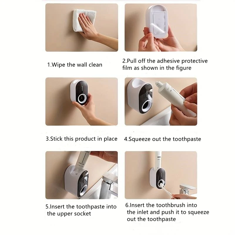 Automatic Toothpaste Dispenser Toothpaste Squeezer Dustproof Toothbrush Holder Wall Mount Home Bathroom Accessories Set 6