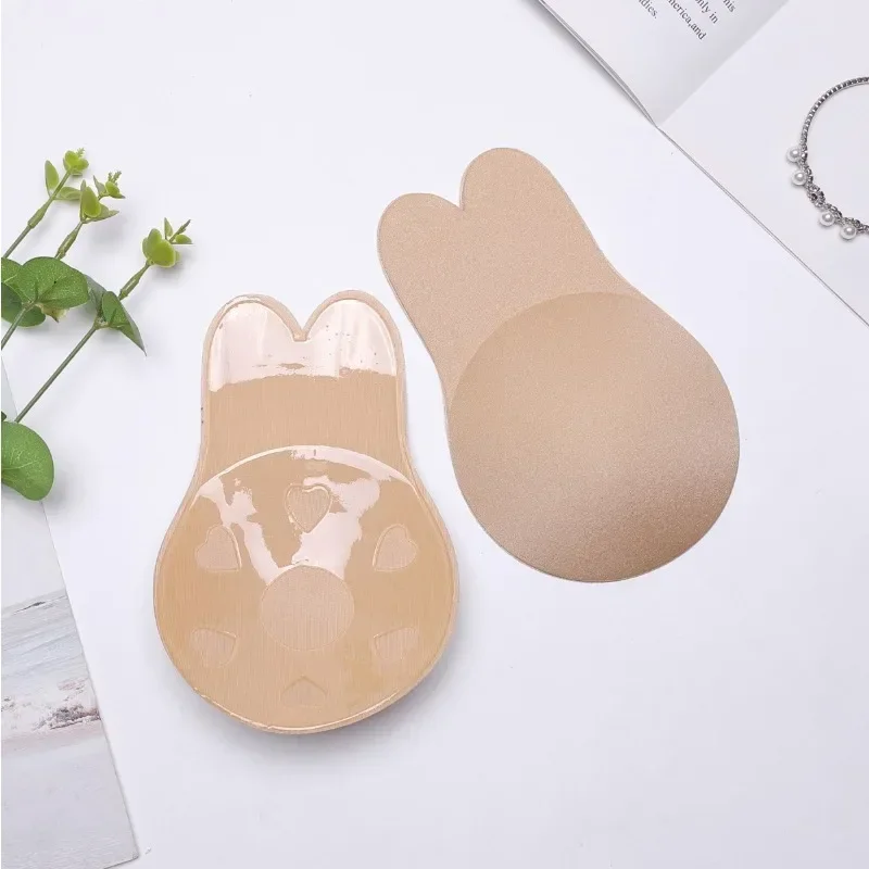 1Pair Self Adhesive Silicone Strapless Invisible Bra Reusable Sticky Breast Lift Tape Rabbit Nipple Cover Sticky Bra
