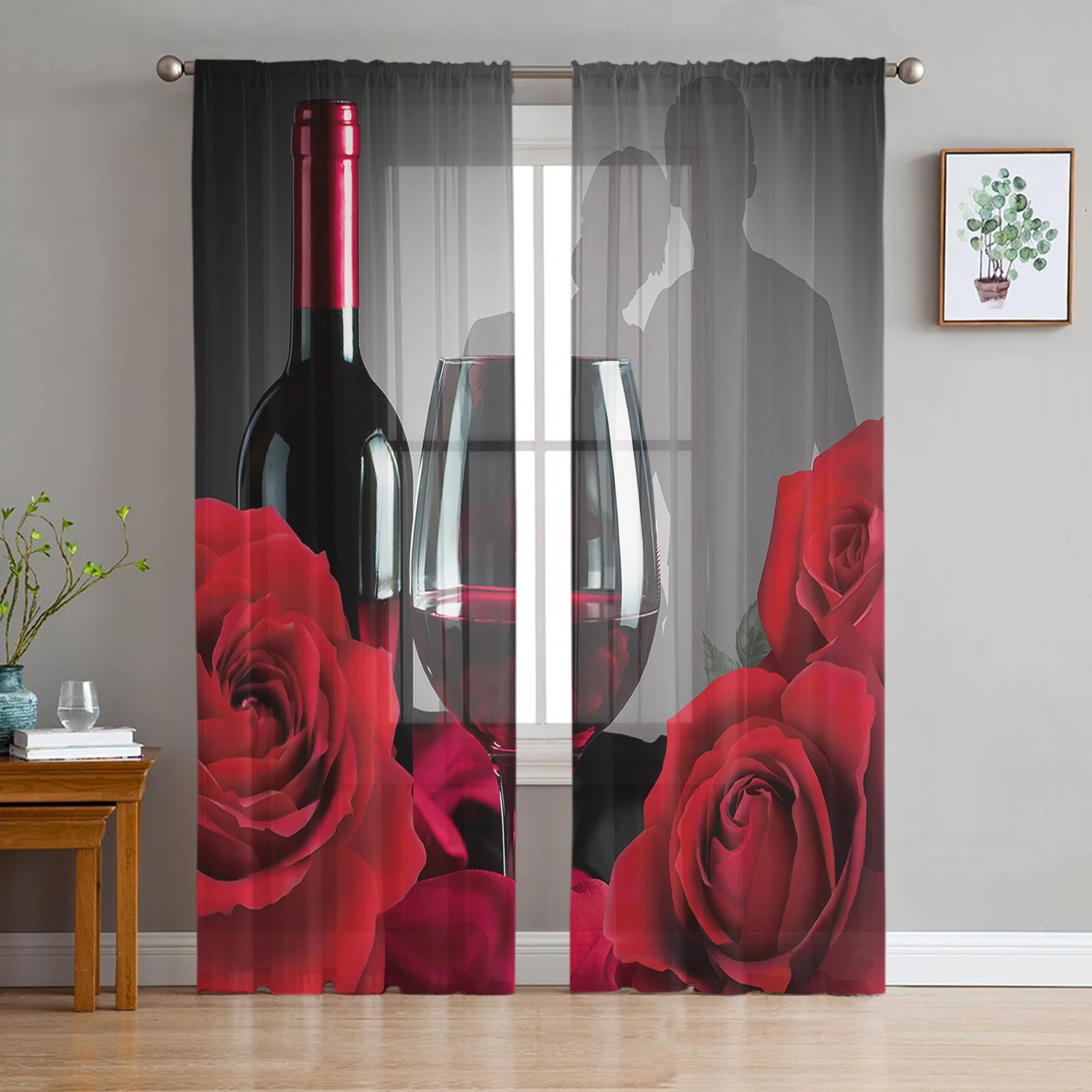

Rose Flower Wine Red Black Tulle Voile Curtains For Bedroom Window Curtain For Living Room Sheer Curtains Blinds Organza Drapes