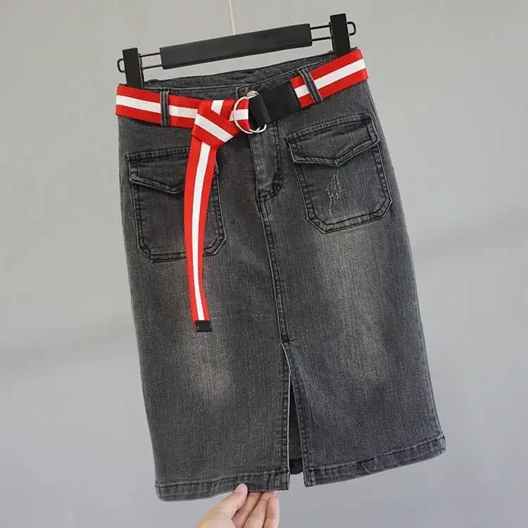 

Large High Waist Washed Slit Hemline Style Denim Skirt A- Line Skirt Summer Woman Skirts Mujer Faldas Saias Mulher